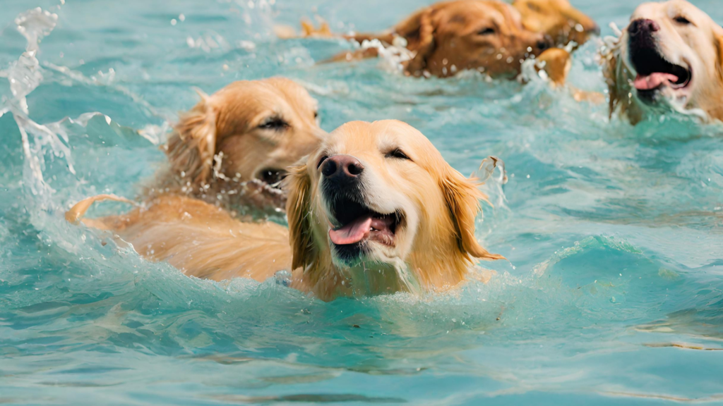 Golden Retrievers Swim Long Distances Image