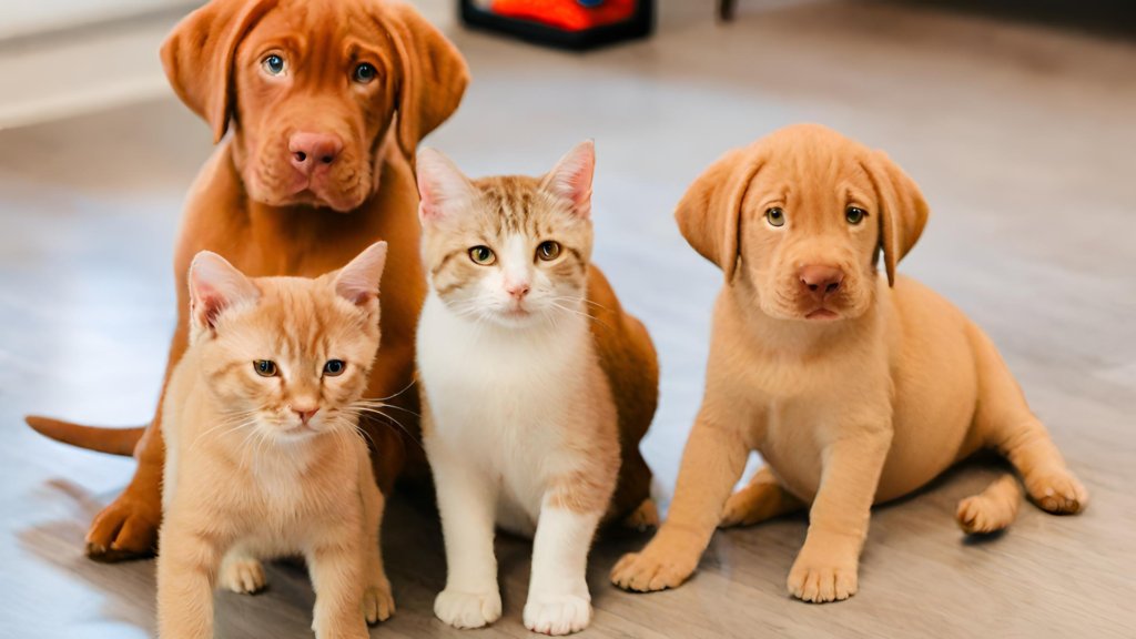 Red Lab Puppies with Other Pets Image